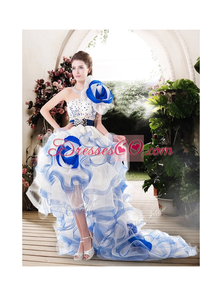 Popular One Shoulder High Low Wedding Dress with Beading and Ruffles