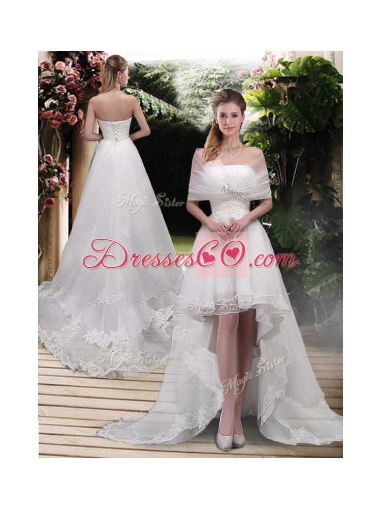 Classical High Low A Line Wedding Dress with Appliques