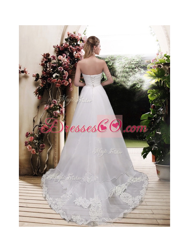 Classical High Low A Line Wedding Dress with Appliques