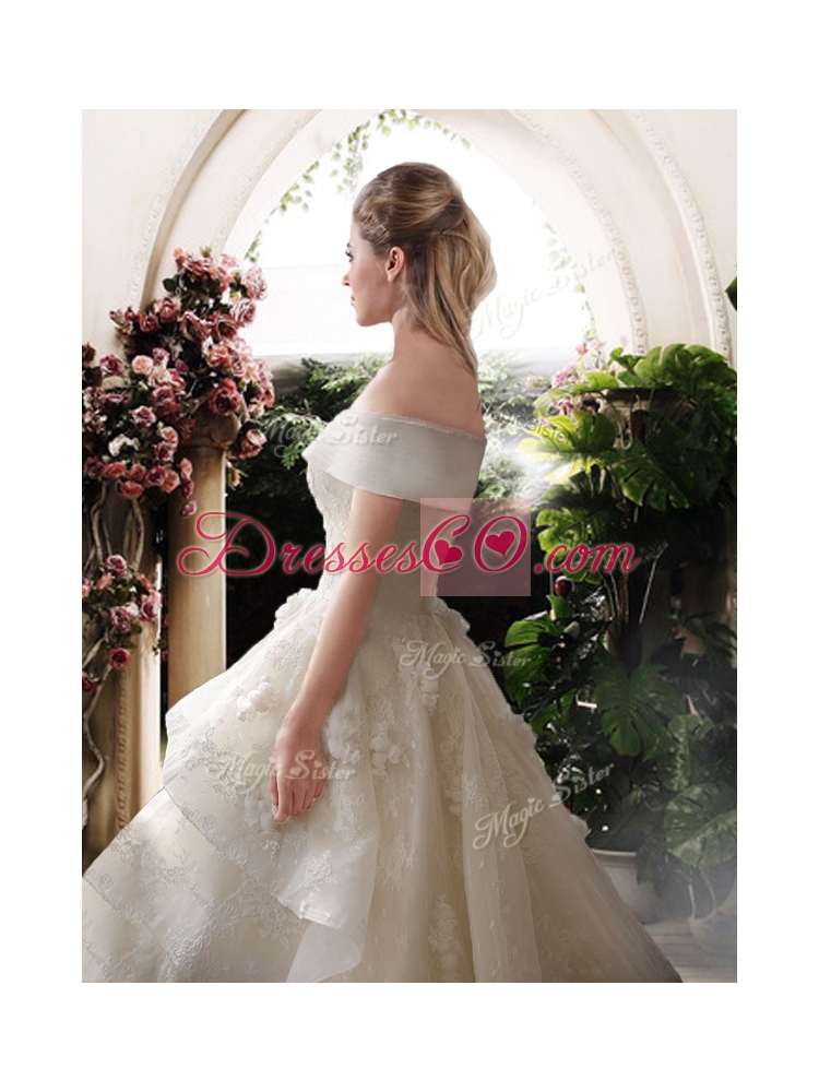 New Style A Line Court Train Wedding Dress with Off the Shoulder