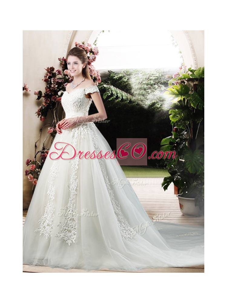Beautiful A Line Off the Shoulder Wedding Dress with Appliques