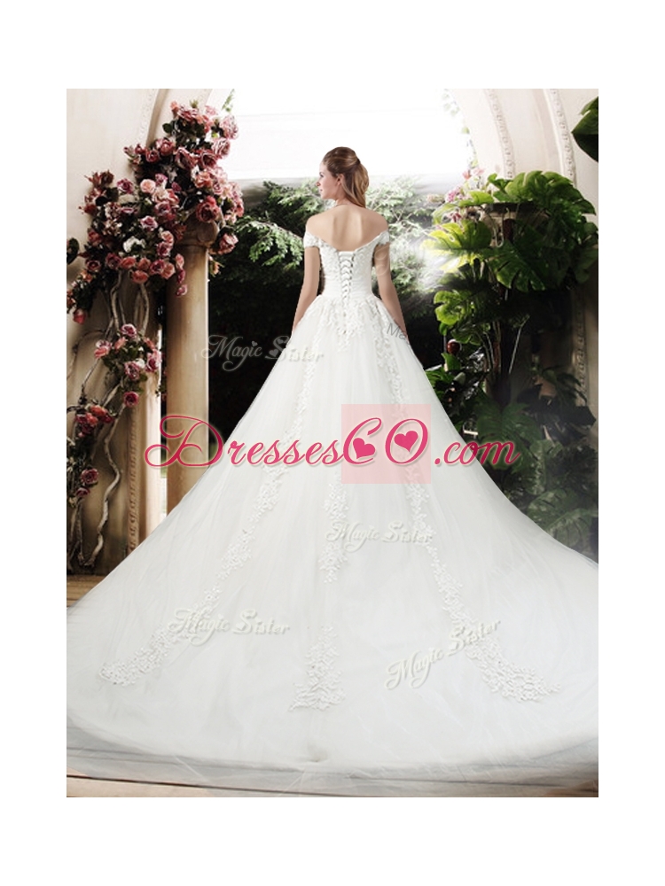 Beautiful A Line Off the Shoulder Wedding Dress with Appliques