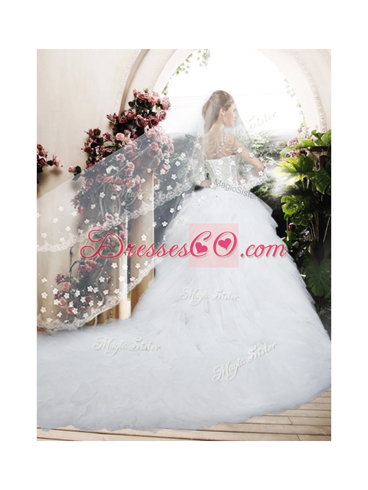 Beautiful Ball Gown Chapel Train Wedding Dress with Beading and Ruffles