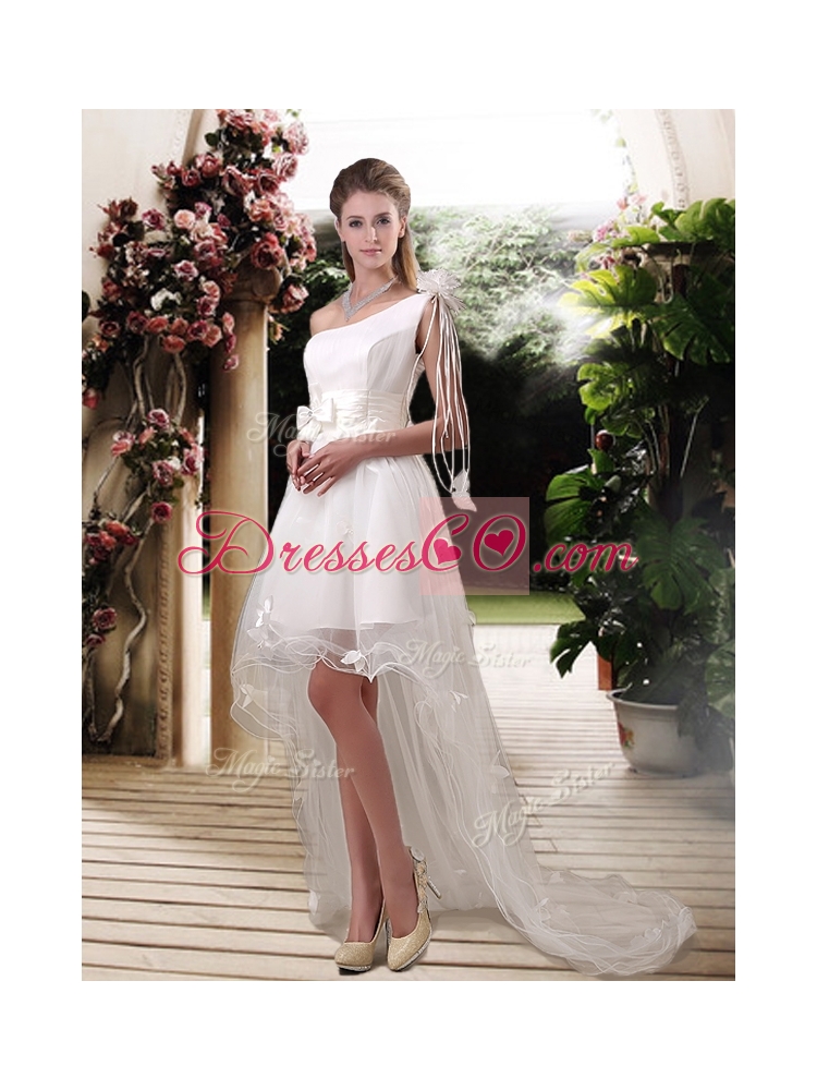 Exclusive One Shoulder High Low Wedding Dress with Appliques