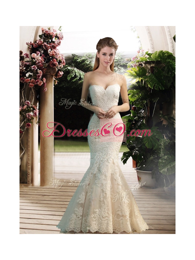 Modest Mermaid Lace Wedding Dress with Floor Length