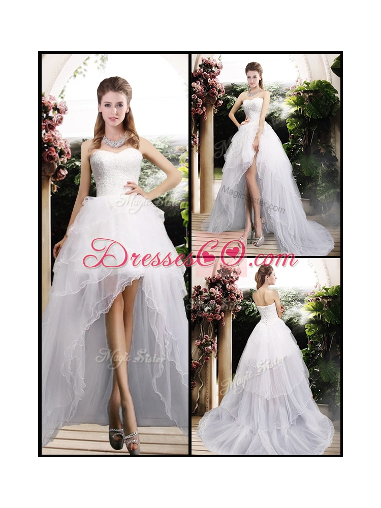 New Arrivals High Low Wedding Dress with Ruffles