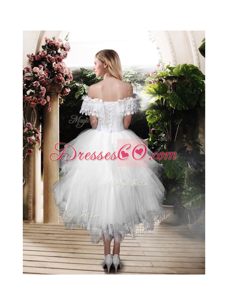New Style Off the Shoulder Wedding Dress with High Low