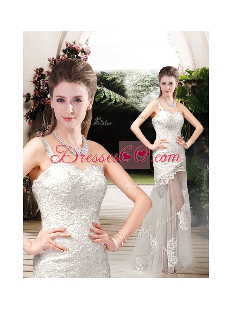 Perfect Column One Shoulder Wedding Dress with Lace