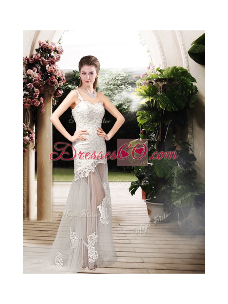 Perfect Column One Shoulder Wedding Dress with Lace
