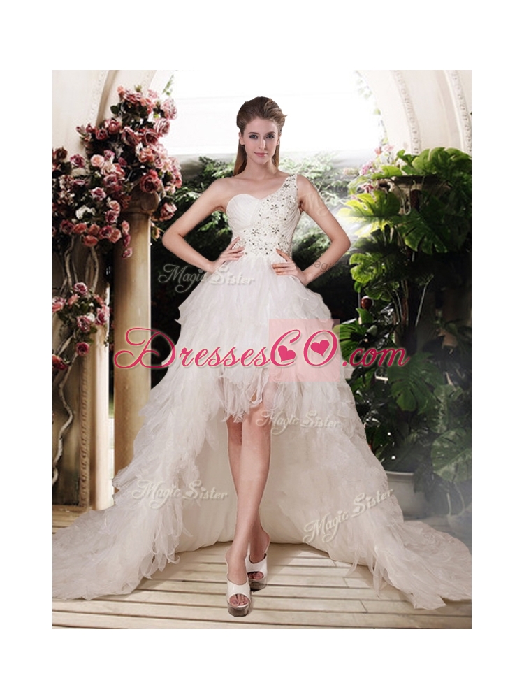 Perfect One Shoulder Wedding Dress with Beading and Ruffles
