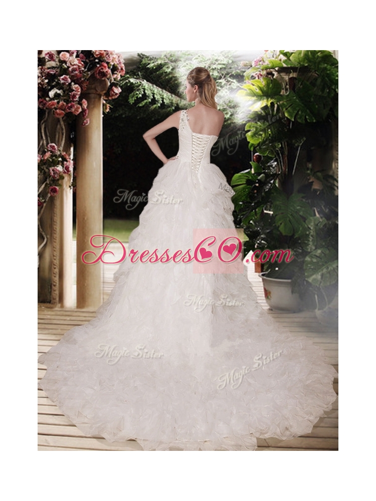 Perfect One Shoulder Wedding Dress with Beading and Ruffles