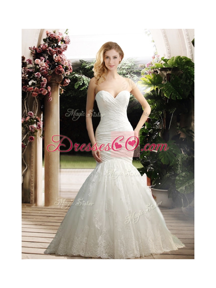 Popular Mermaid Wedding Dress with Appliques and Ruching