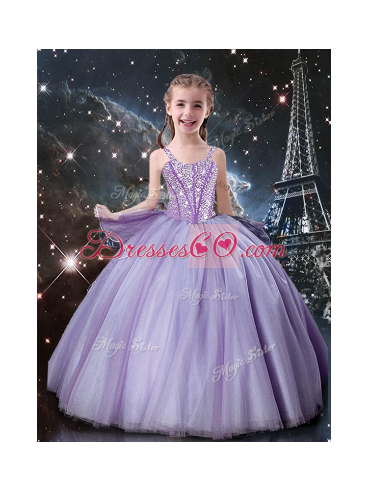 Exclusive Lavender Quinceanera Dressand Simple Straps Mini Quinceanera Dressand Beautiful Beading Ball Gown Dama Dresses