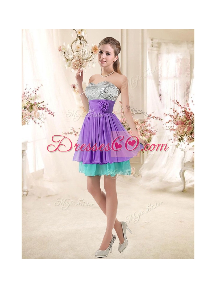 Low Price Short Dama Dress with Sequins and Belt