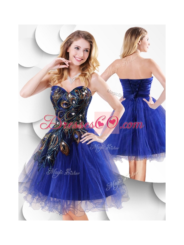 Luxurious Short Peacock Blue Bridesmaid Dress with Beading and Appliques
