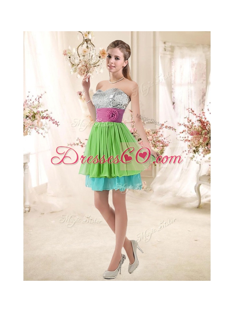 Cheap Short  Dama Dress with Sequins and Belt