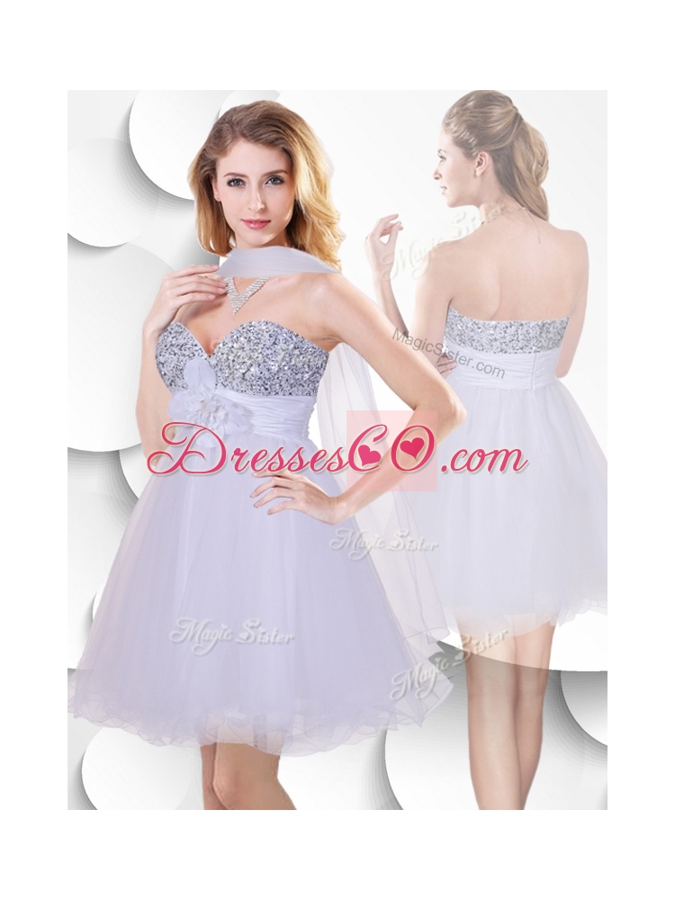 Beautiful Short Prom Dress with Sequins and Hand Made Flowers