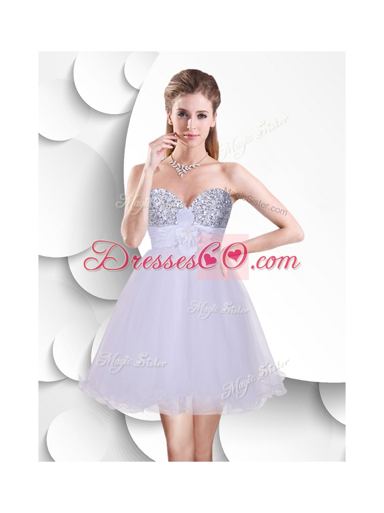 Beautiful Short Prom Dress with Sequins and Hand Made Flowers