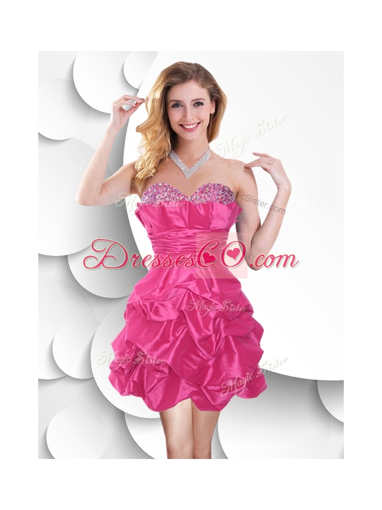 Fashionable Hot Pink Taffeta Dama Dress with Beading and Bubles