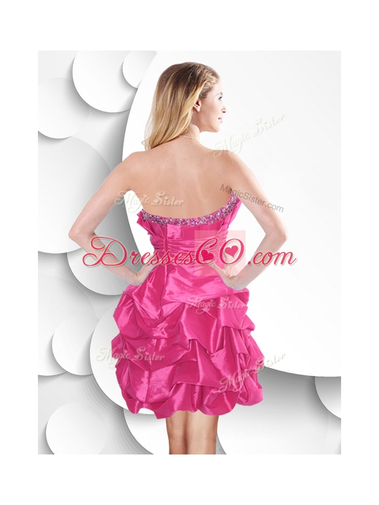 Fashionable Hot Pink Taffeta Dama Dress with Beading and Bubles
