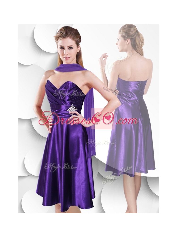 Perfect Empire Elastic Woven Satin Dama Dress with Beading and Ruching