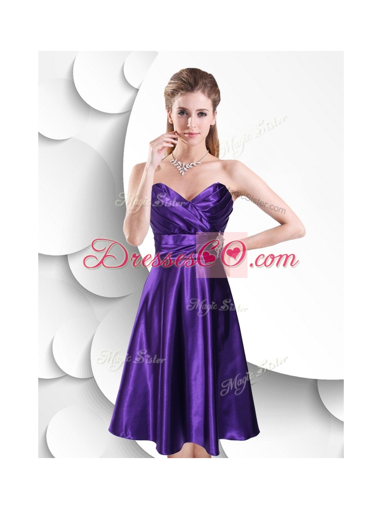 Perfect Empire Elastic Woven Satin Dama Dress with Beading and Ruching