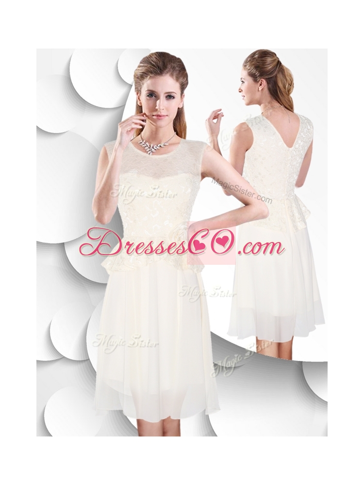 Perfect Scoop Knee Length White Prom Dress with Lace