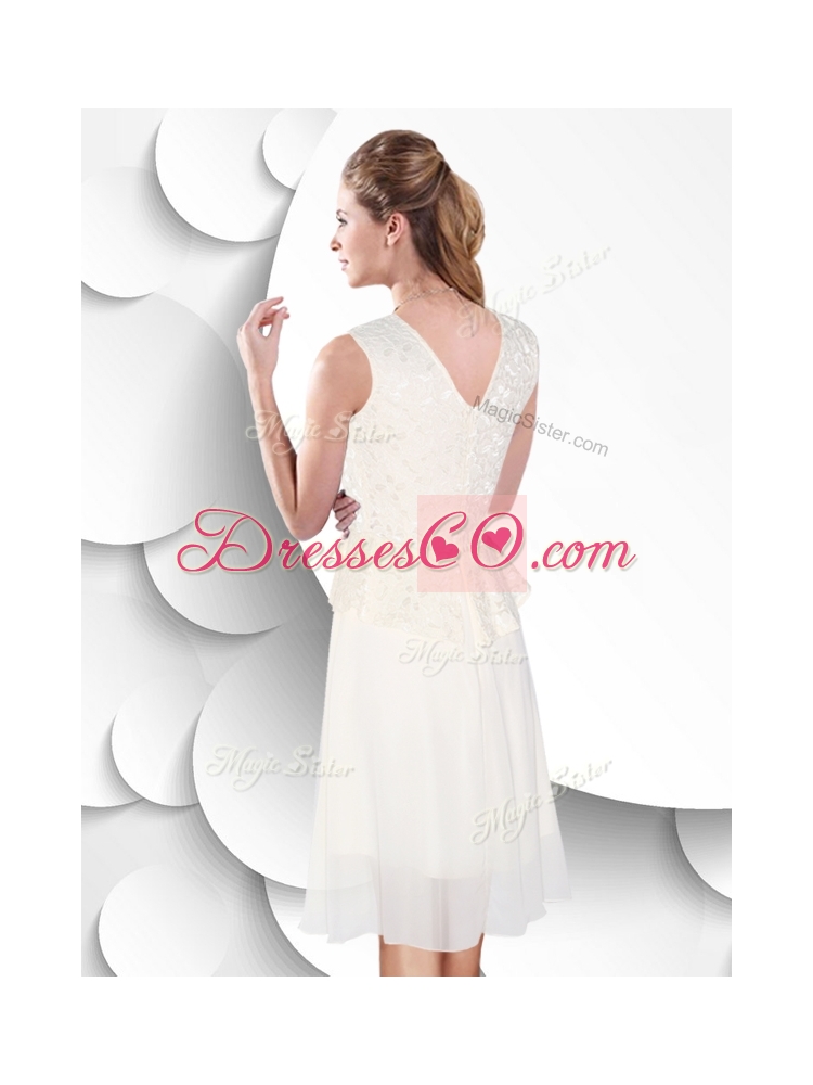 Perfect Scoop Knee Length White Prom Dress with Lace