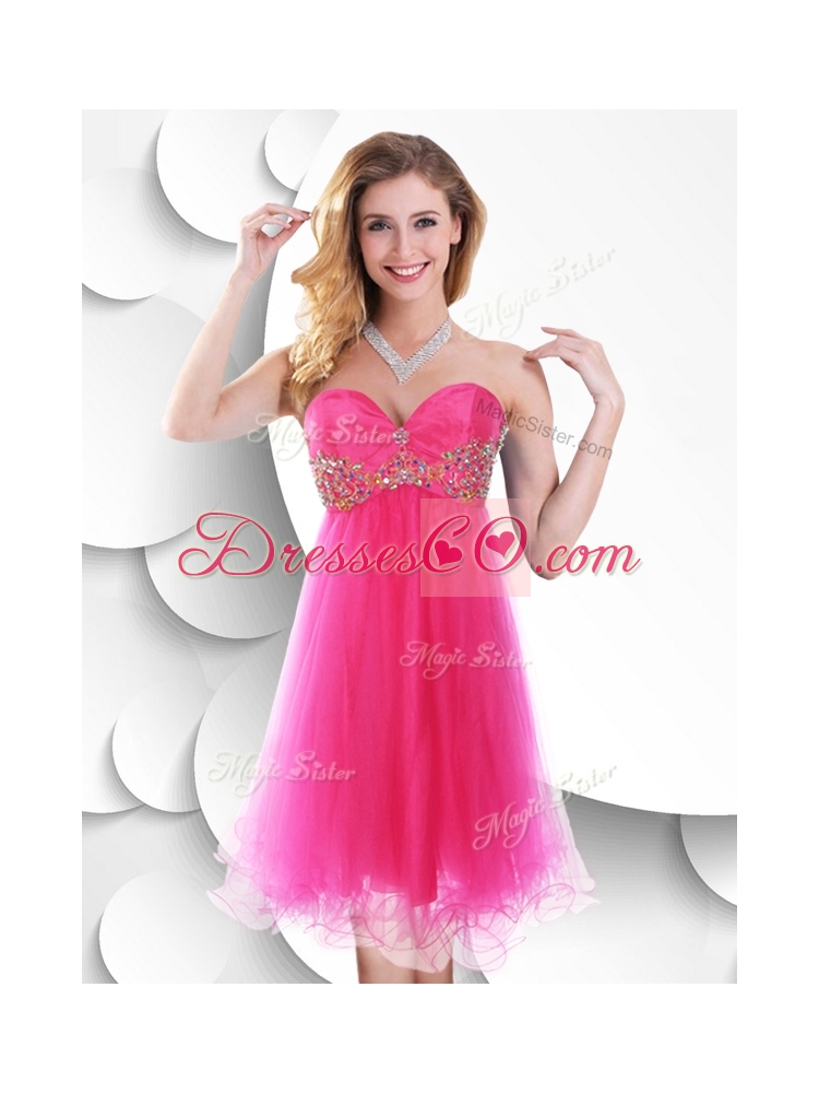 Pretty Hot Pink Short Prom Dress with Beading