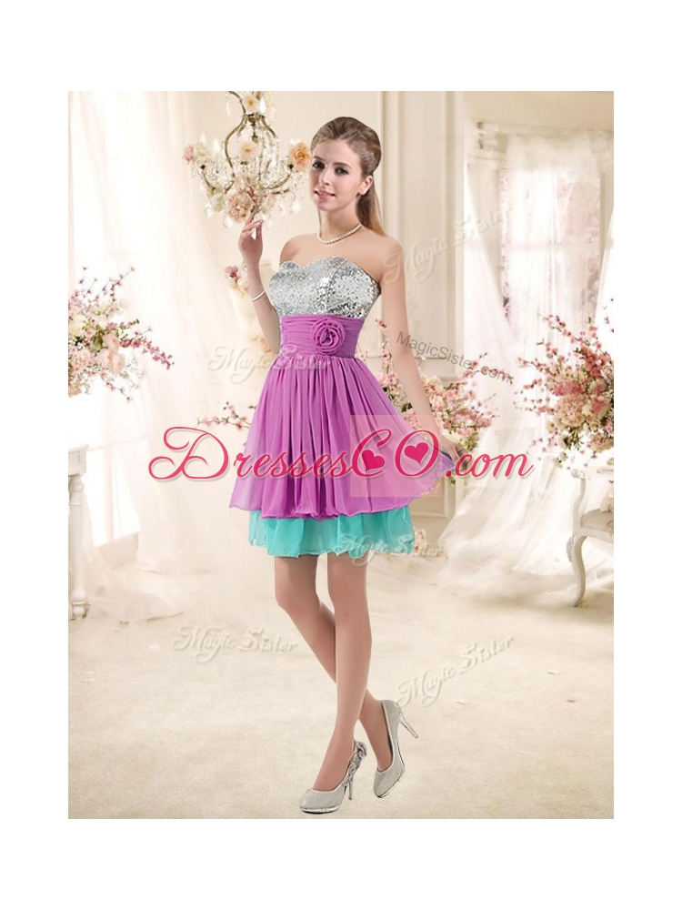 Inexpensive Sequins and Belt Prom Dress in Multi Color