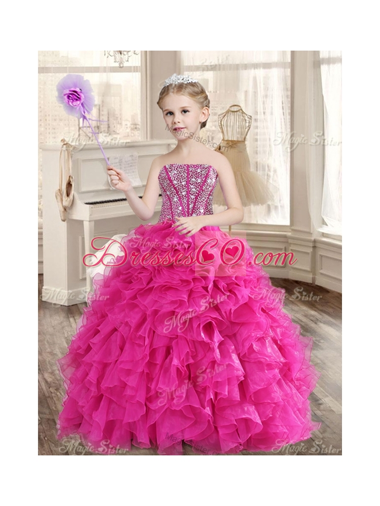 Pretty Hot Pink Beaded and Ruffled Quinceanera Dress and Short Sequined Dama Dressand Strapless Mini Quinceanera Dress