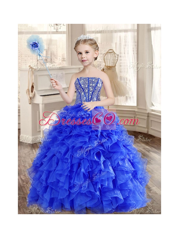 Big Puffy Beaded Blue Quinceanera Dress and Sequined Short  Dama DressRuffled Mini Quinceanera Dress