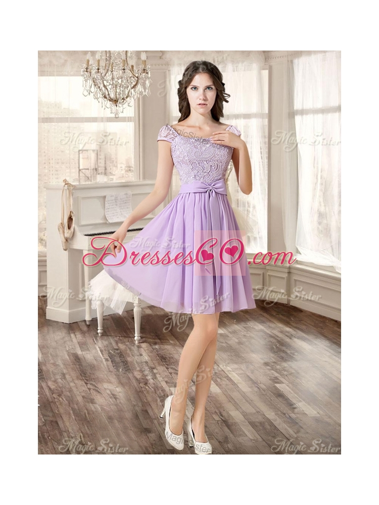 Gorgeous Ruffled and Beaded Fuchsia Quinceanera Dress and Laced Lavender Short Dama Dresses