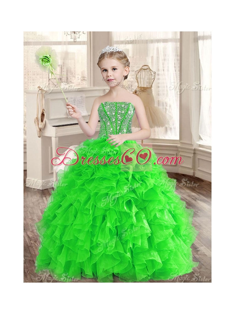 Really Puffy Spring Green Sweet Sixteen Dress and Sequined Short  Dama Dressand Beaded and Ruffled Mini Quinceanera Dress