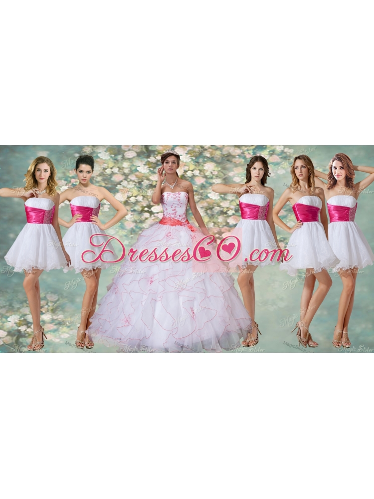 Wonderful Ruffled and Applique Quinceanera Dress and Short Beaded White Dama Dresses