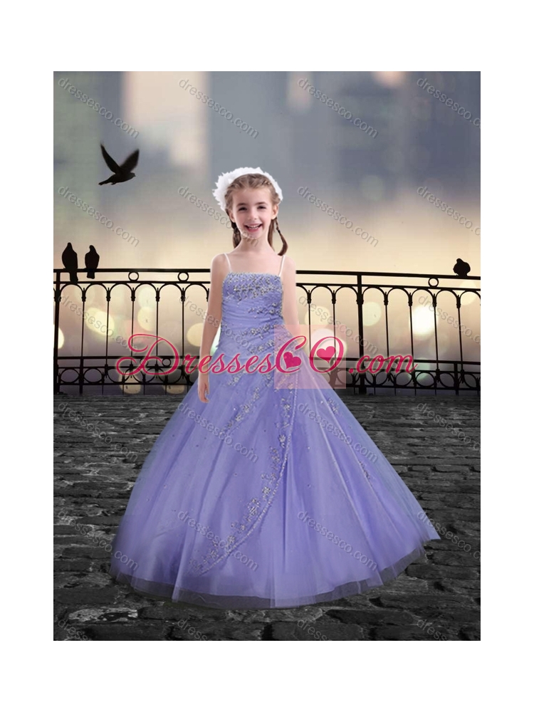 Spaghetti Straps Beaded Little Girls Pageant Dress in Lavender