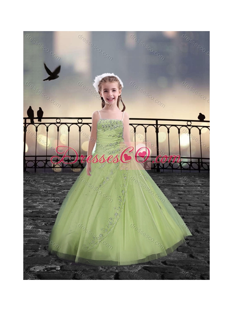 Spaghetti Straps Beaded Little Girls Pageant Dress in Yellow Green