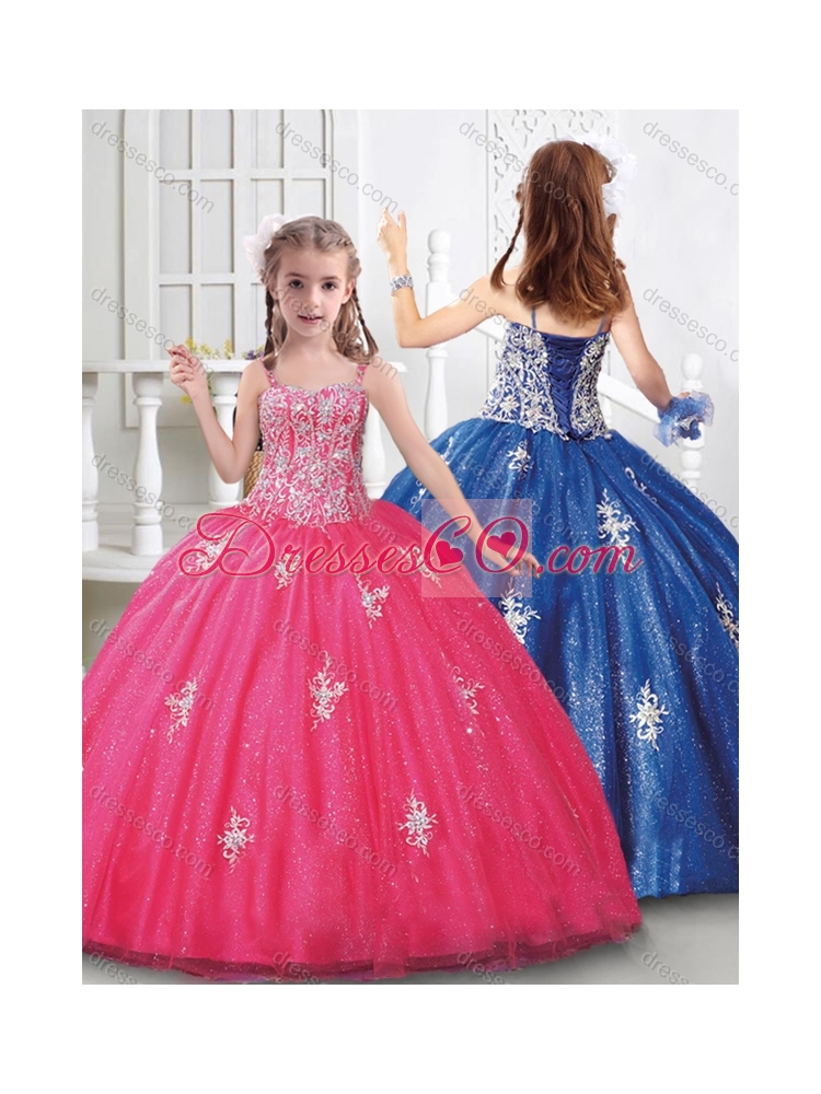 Cute Straps Tulle Girls Party  Dress with Beading and Appliques
