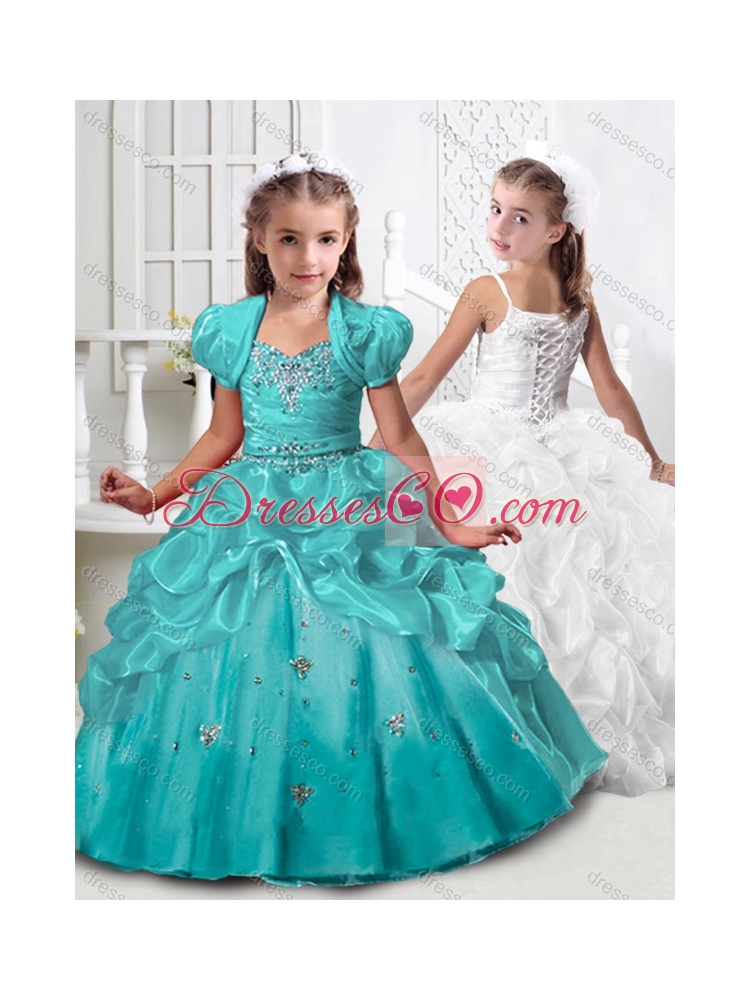 Exclusive Spaghetti Straps  Latest Flower Girl Dress with Beading and Pick Ups