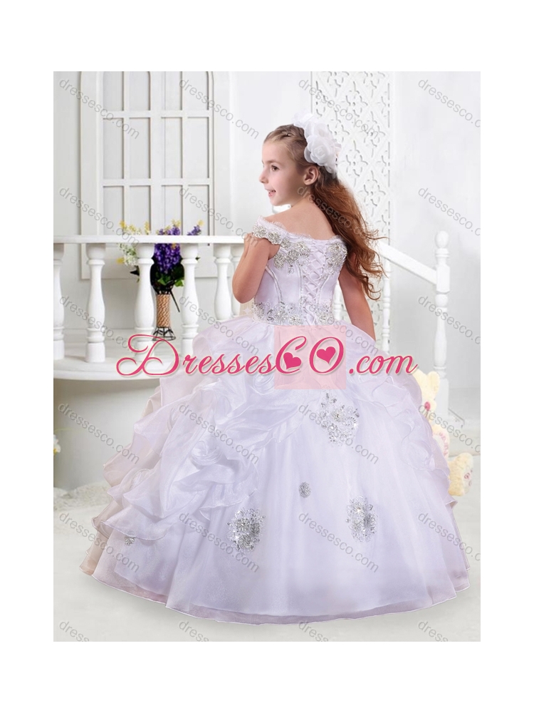 Lovely Off the Shoulder Latest Flower Girl Dress with Appliques and Bubbles