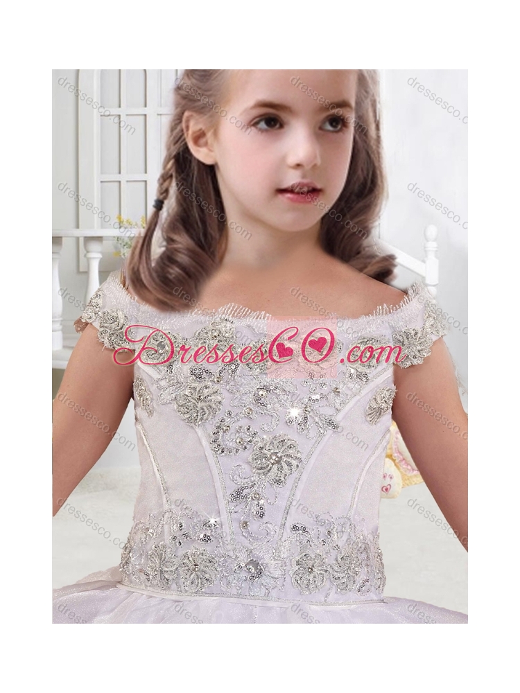 Lovely Off the Shoulder Latest Flower Girl Dress with Appliques and Bubbles