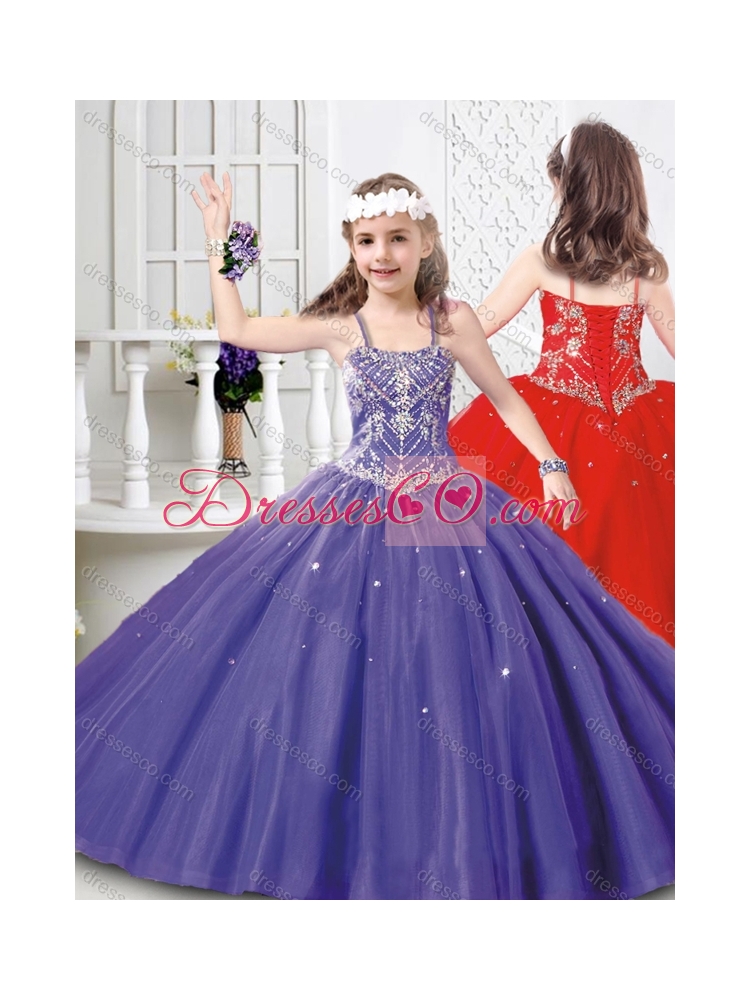 Modest Straps Beaded Girls Party  Dress in Tulle for