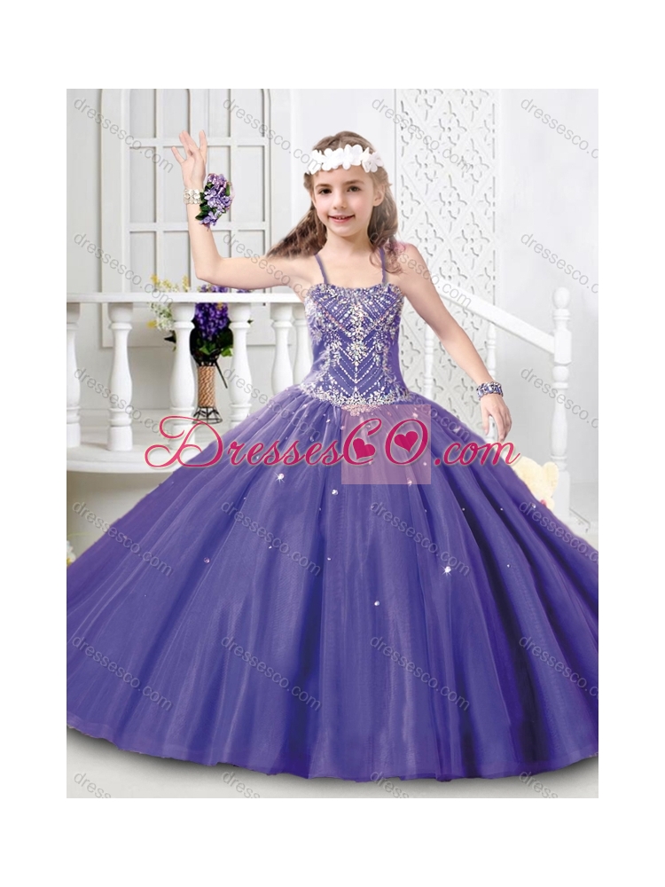 Modest Straps Beaded Girls Party  Dress in Tulle for