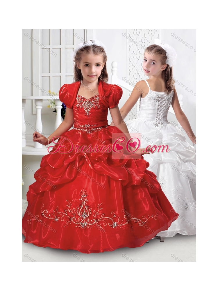 New Beaded and Bubble Red Girls Party Dress with Spaghetti Straps