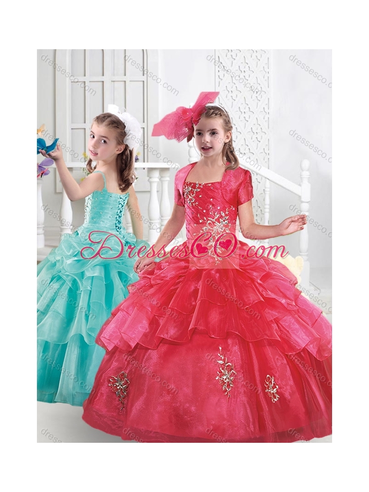 Popular Organza Applique and Beaded Little Girls Pageant Dress in Red