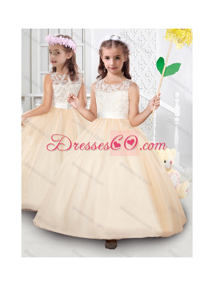 Popular Scoop Tulle Applique Little Girls Pageant  Dress in Champagne