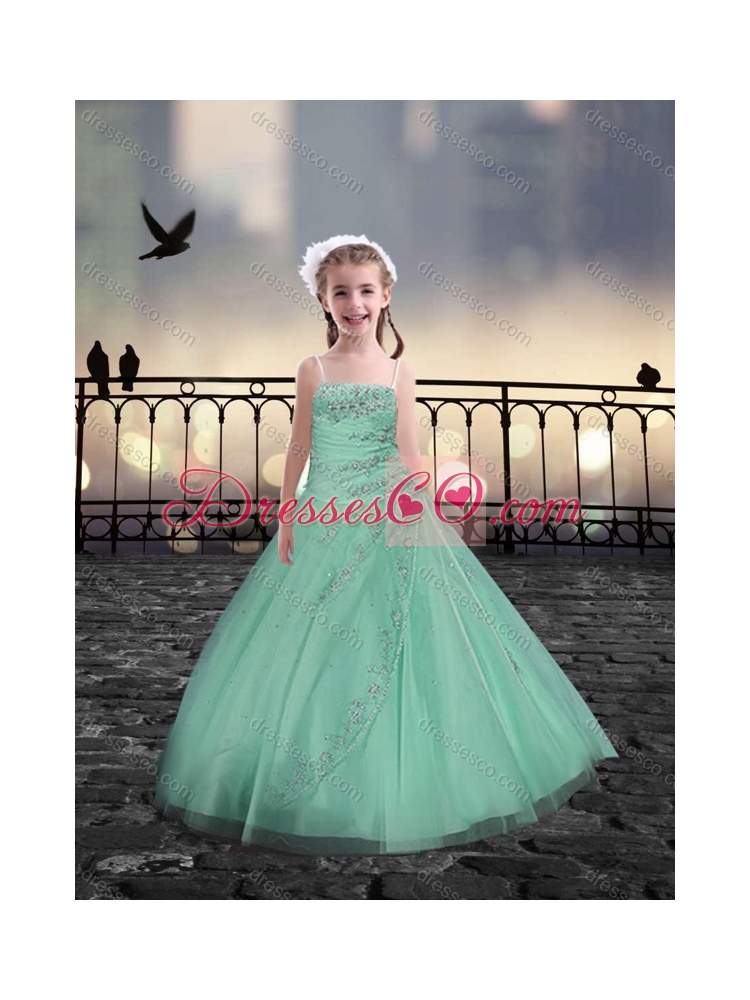 Spaghetti Straps Apple Green Girls Party Dress with Beading