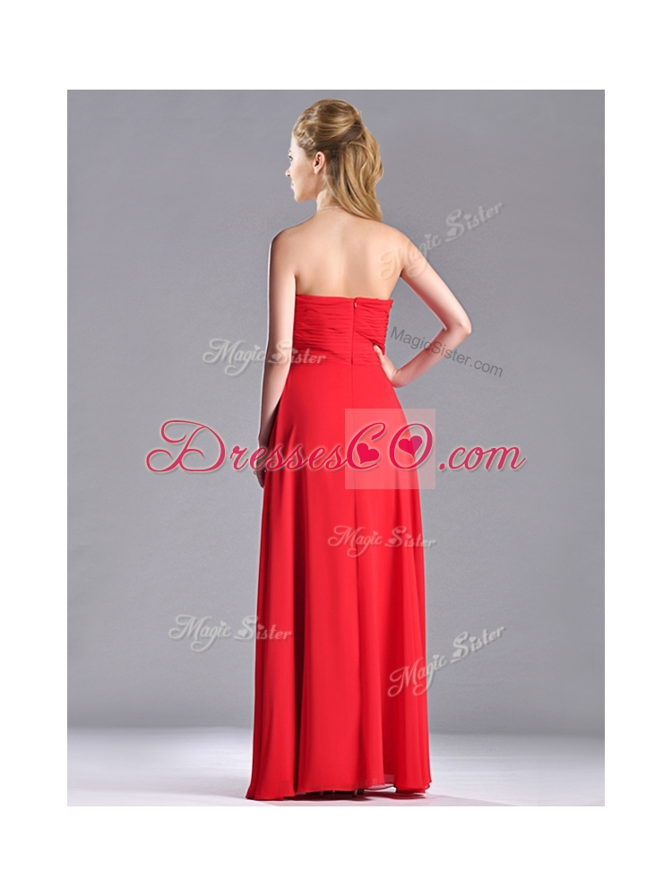 Beautiful Strapless Chiffon Red Dama Dress with Beading and Ruching