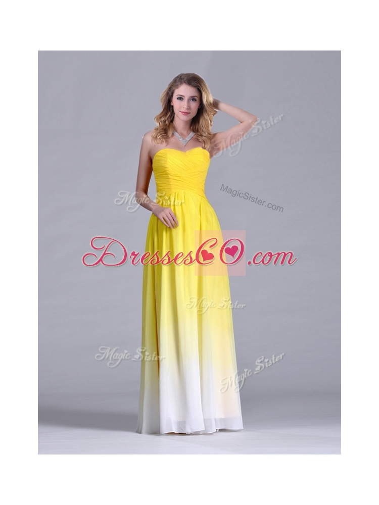 Discount Empire Ruched Long Dama Dress in Gradient Color