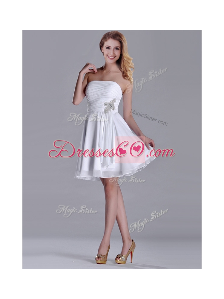Elegant Empire Strapless Beaded White Dama Dress Quinceanera in Chiffon